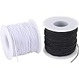 Stretchy String for Bracelets, 2 Rolls 0.8mm,1 mm,1.2mm,1.5mm,330 Feet Sturdy Elastic String Cord for Jewelry Making, Necklaces, Beading and Crafts (White Black (0.8mm))