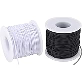 Stretchy String for Bracelets, 2 Rolls 0.8mm,1 mm,1.2mm,1.5mm,330 Feet Sturdy Elastic String Cord for Jewelry Making, Necklaces, Beading and Crafts (White Black (0.8mm))