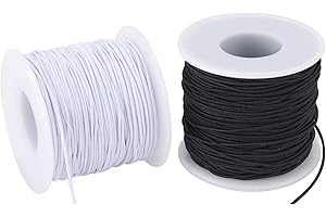 Stretchy String for Bracelets, 2 Rolls 0.8mm,1 mm,1.2mm,1.5mm,330 Feet Sturdy Elastic String Cord for Jewelry Making, Necklaces, Beading and Crafts (White Black (0.8mm))