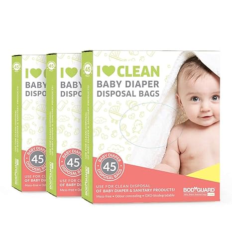 Bodyguard Baby Diapers Disposal Bags, 135 Bags (Green, 3 Pack, 45 Bags Each)