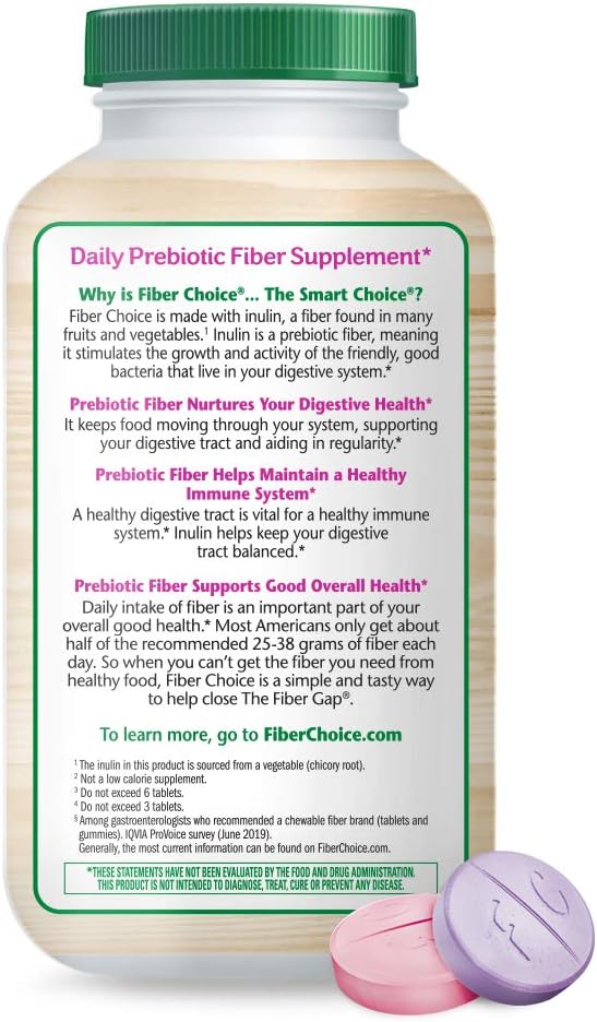 Fiber Choice Bone Health* Daily Prebiotic Fiber Chewable Tablets, Excellent Source of Fiber, Calcium & Vitamin D3*, Sugar-Free, #1 Gastroenterologist Recommendedⱡ, Helps Support Regularity*, 90 Count Assorted Berry: Health & Personal Care