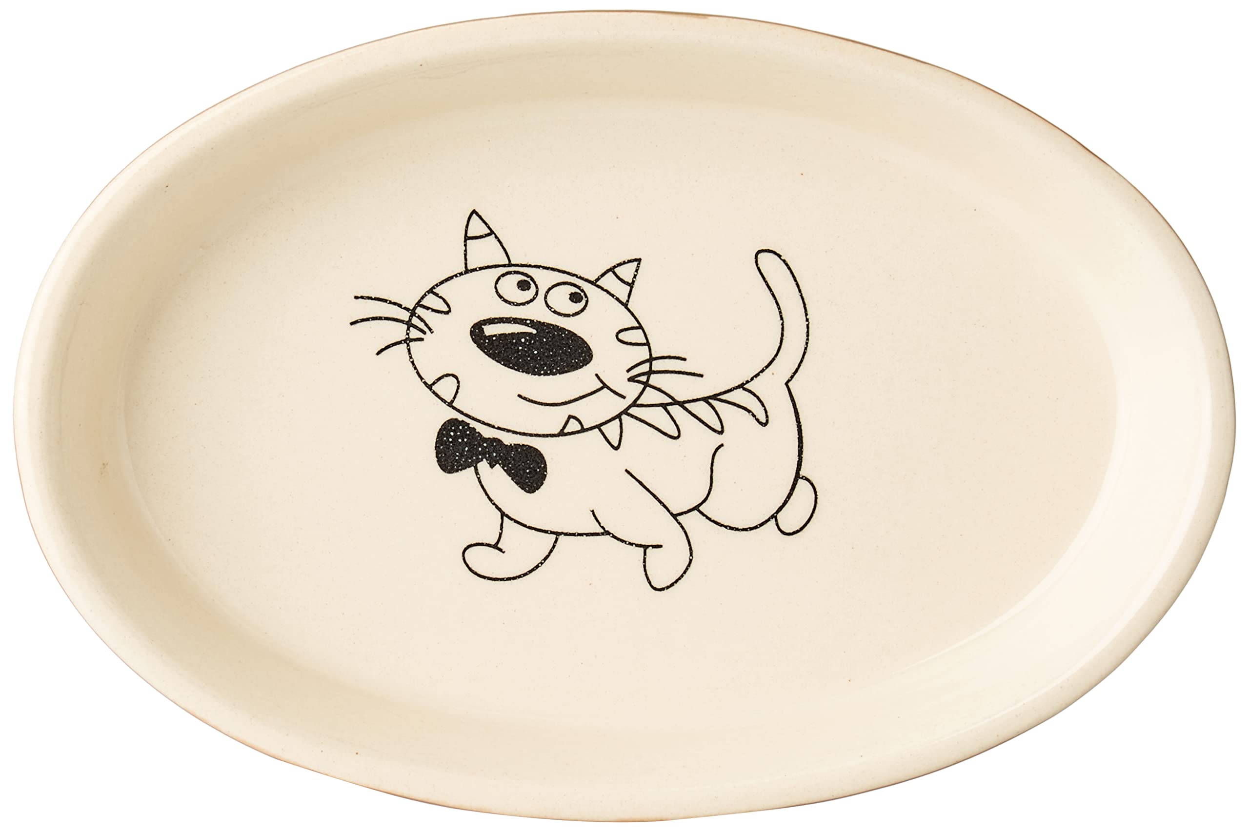 Nobby 73638 Ceramic Cat Bowl Oval 17 x 11 x 2.5 cm, Brown/Beige