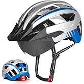 VICTGOAL Bike Helmet for Men Women with Led Light Detachable Magnetic Goggles Removable Sun Visor Mountain & Road Bicycle Helmets Adjustable Size Adult Cycling Helmets