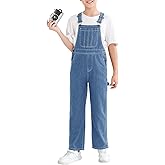 Haloumoning Boys Denim Bib Overalls with Adjustable Straps Kids Jean Overalls with Pockets 5-14 Years