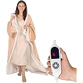 Butizone Heated Throw Blanket with Sleeves, Wearable Electric Blanket with Foot Pocket, 6 Adjustable Heat Settings, 70 * 50", Cozy Flannel and Sherpa, Beige