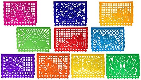 Tio Chente's Pack of 3 Large TISSUE PAPER Papel Picado Banners, each pack measures 16 Feet Long and have 10 Frames each (30 frames and 48 feet in total)