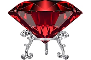 ADWIKOSO Large Crystal Diamond Paperweight with Stand Jewels Wedding Decorations Centerpieces Home Decor 3.15 inch (Red)