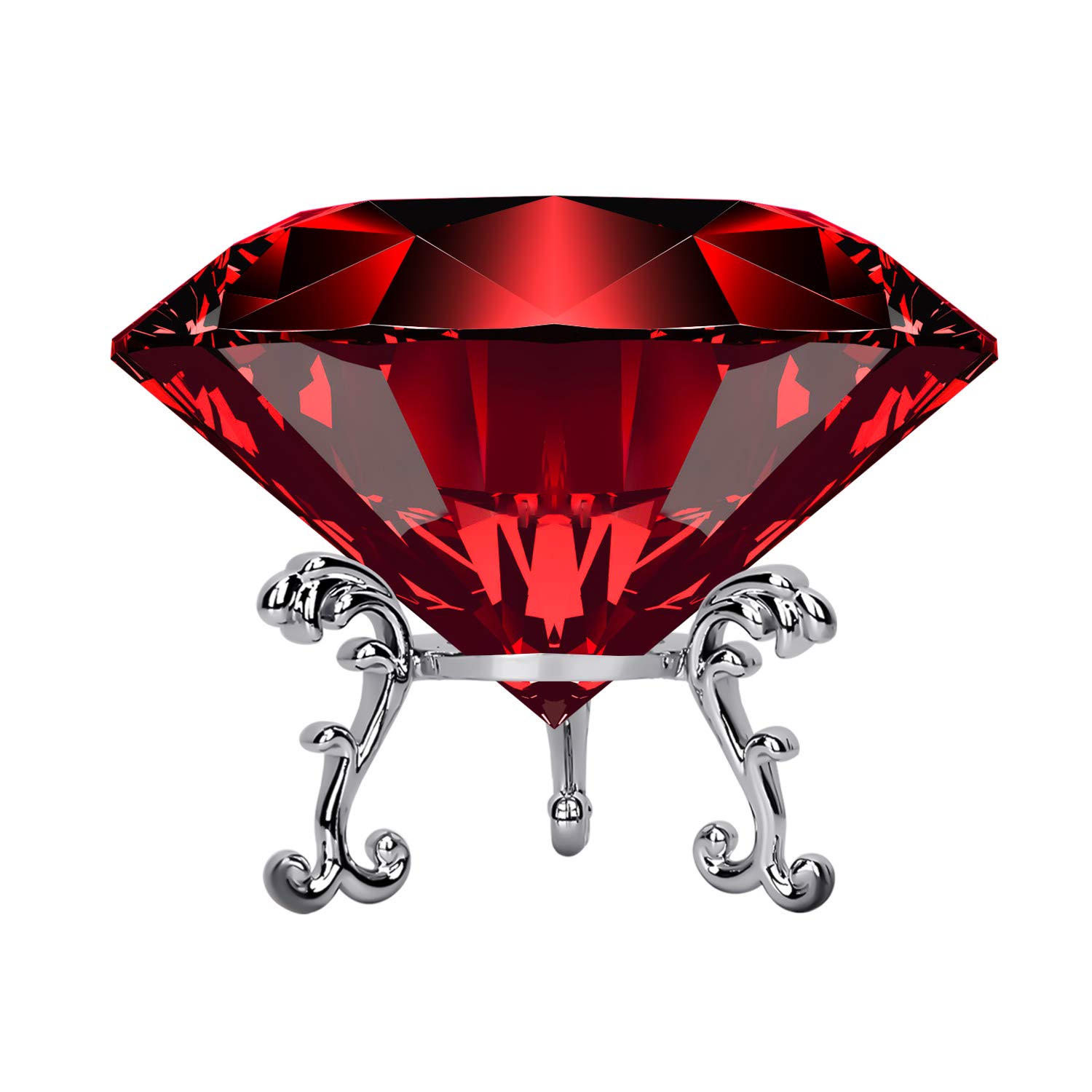 Hiziwimi 80mm Large Crystal Diamond Paperweight with Stand Jewels Wedding Decorations Centerpieces Home Decor (Red)