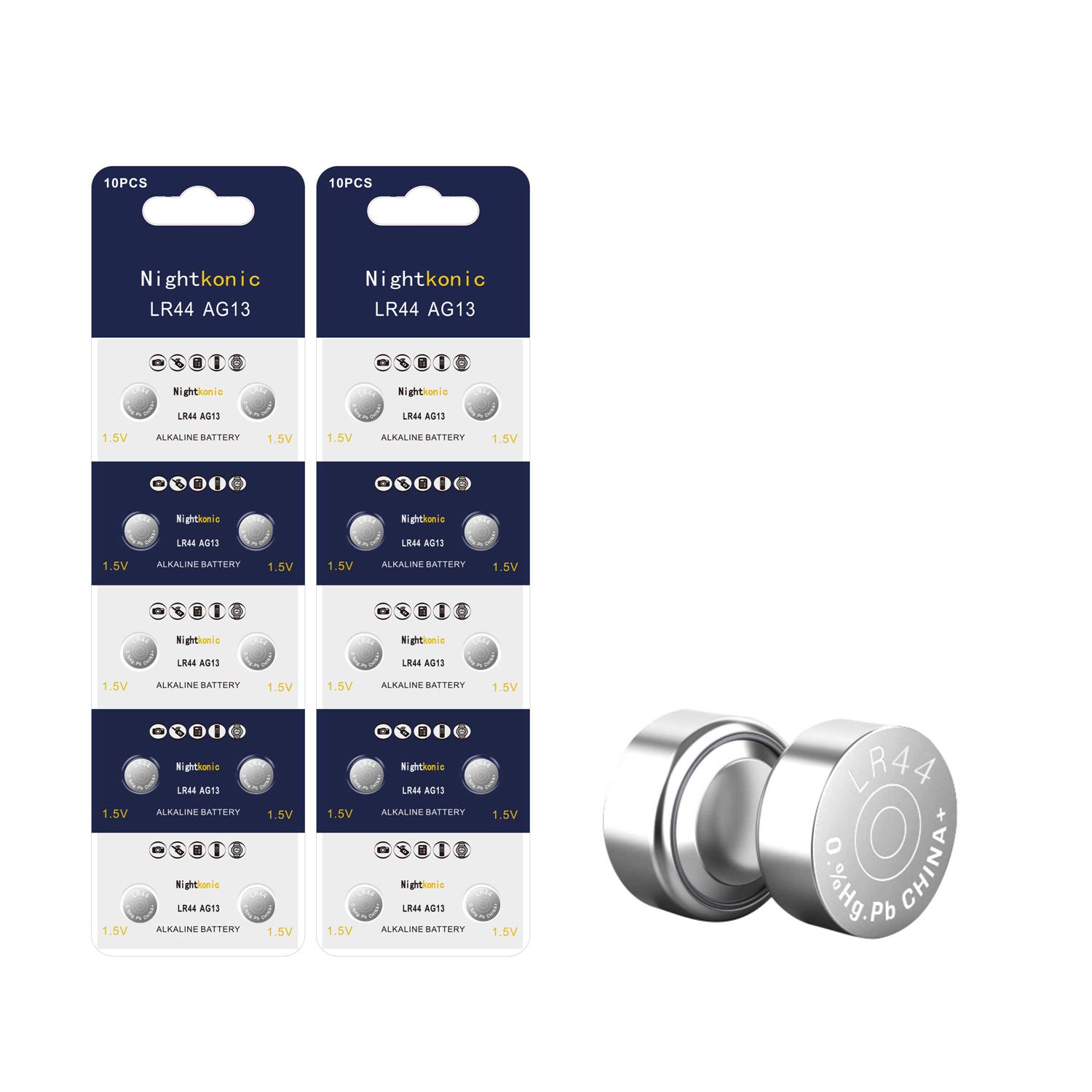 Nightkonic 20 Count - LR44 AG13 357 SR44 A76 303 Battery 1.5V Button Coin Cell Batteries