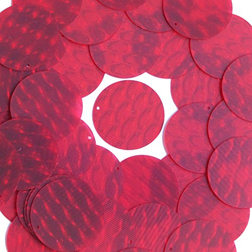 3D Red Round 30mm Dimensional Reflector Sequin Paillettes. Made in USA. Loose sequins for display, accents, applique, arts, crafts, and embellishment.