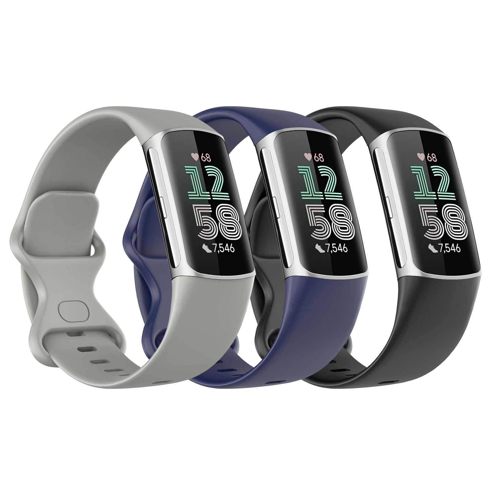 Astorgos 3 Pack Straps Compatible with Fitbit Charge 6/Fitbit Charge 5 for Women Men, Soft TPE Watch Strap Replacement Band, Black/Dark Blue/Rock Gray