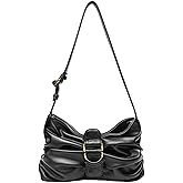 QWINEE Women's Y2k Purse Buckle Shoulder Bag Vintage Punk Ruched Hobo Funky Leather Handbags