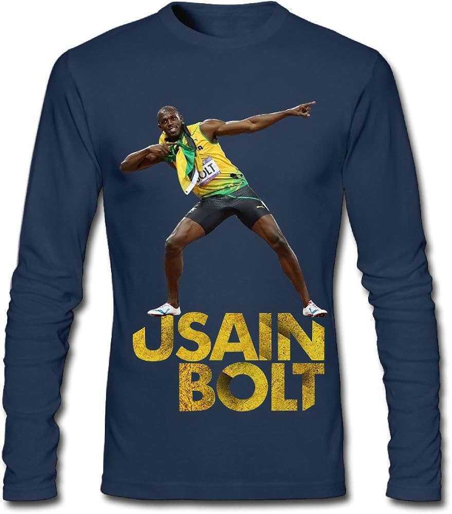 CAILZ Men's Usain Bolt Photo Long-Sleeve 100% Cotton T-Shirt