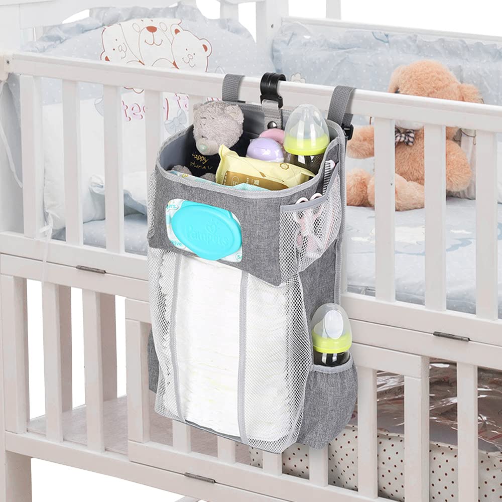 DZOZO Hanging Baby Nappy Caddy Organiser Nappy Organizer Crib Nappy Organiser Hanging Diaper Caddy Baby Diaper Caddy Rack Hanging Diaper Organizer Holder Multifunctional Cot Nursery Organiser