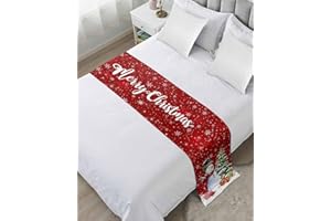 DecorLovee Snowman Red Christmas Bed Runners for Cal King Size Bed, Xmas Tree Balls Decorative Bed Throws for Foot of Bed, Snowflake Bed Runner Sofa Throw Bedding Scarf Protector Slipcover for Bedroom
