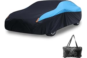 AMBARI All Weather Car Covers Black Car Covers for Automobiles Rain Car Cover for Ford Mustang BMW 3 Series Nissan Altima Toyota Prius Corolla (Black and Blue, Size A3)