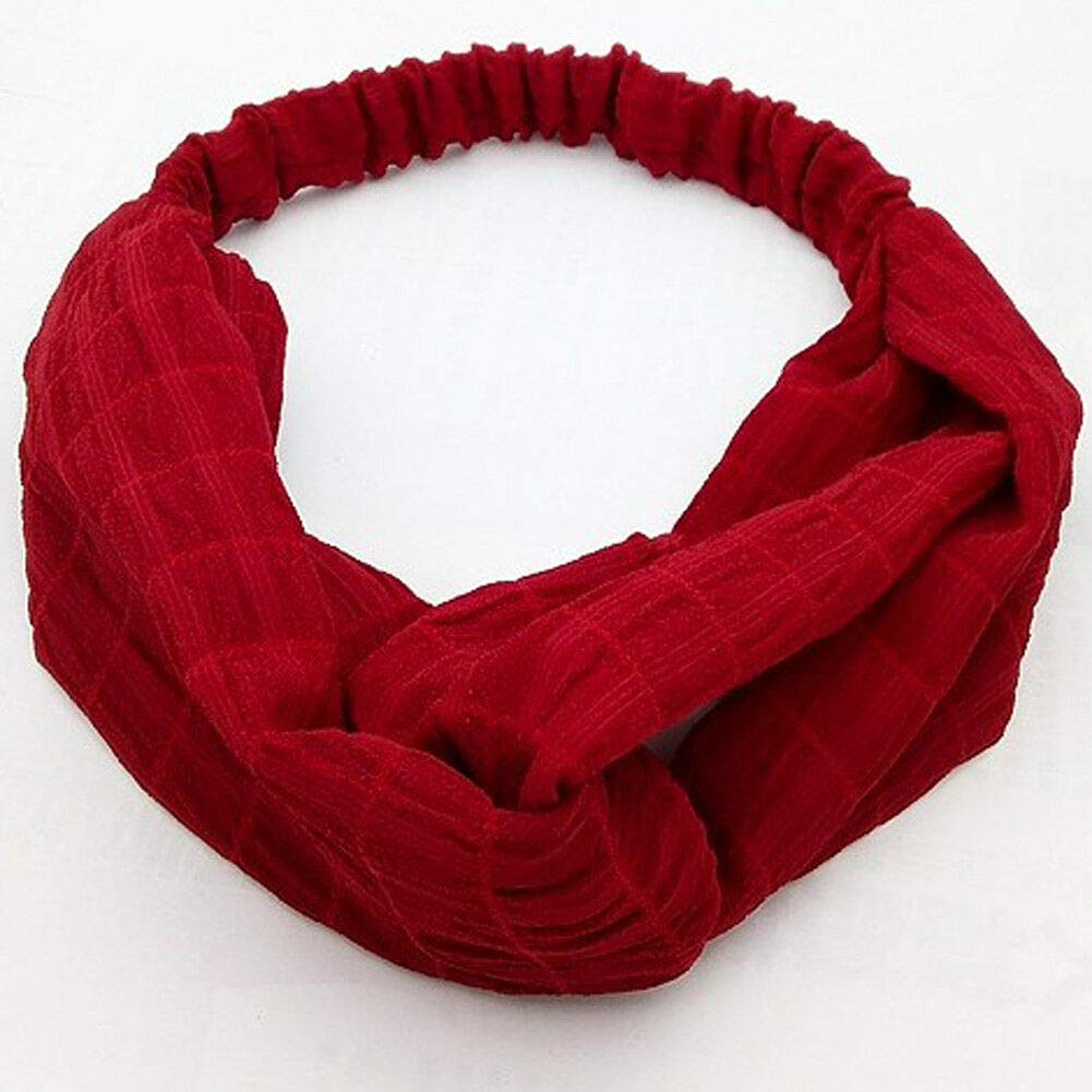 MOPOLIS Elastic Women Wide Twist Turban Headband Cross Headwear Hair Band Wrap BOHO 1X | Color - wine red