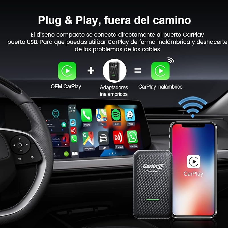 Adaptador sem fio carlinkit 3.0 carplay compatível com audi/porsche/volvo/mercedes/vw/kia/hyundai, configuração de dois fios
