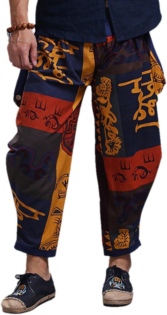 Mens Womens Boho Hippie Baggy Cotton Harem Pants with Pockets Yoga Pants
