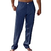 Runcati Mens Casual Pants Linen Elastic Waist Lightweight Straight Leg Pants Cotton Loose Fit Summer Beach Yoga Trousers