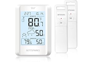 BETTSPARKS Indoor Outdoor Thermometer Wireless Battery Powered, Weather Stations Wireless Inside Outside Temperature Humidity Monitor with 2pcs Outdoor Remote Sensor,330ft Range