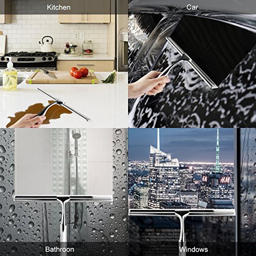 Dailyart Shower Squeegee Bathroom Glass Squeegee Window Wiper Chrome Plated and Stainless Steel Mirror Door Cleaning with Hook