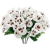 LILOCOO 4PCS Artificial Silk Pansy Flowers Outdoor Spring Flowers Pansies Wildflower UV Resistant Plants Faux Impatiens White for Window Box Wedding Party Outside Garden Porch Decor