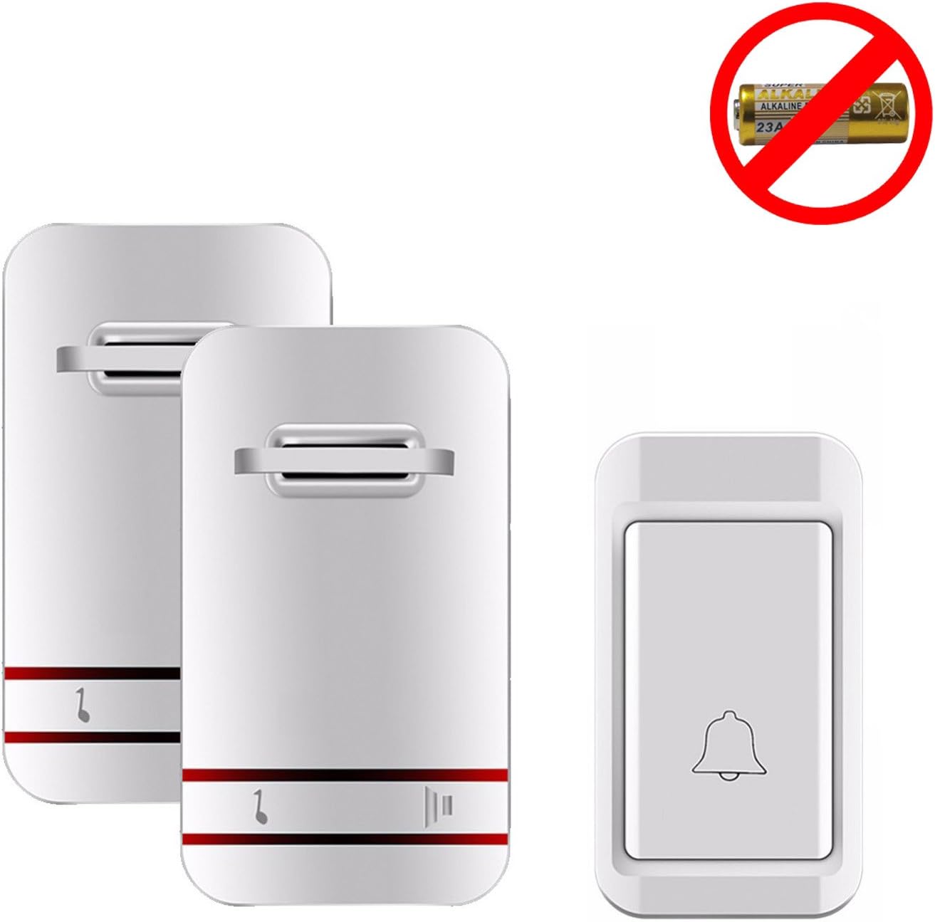 Self-Powered Wireless Doorbell, Waterproof Cordless Chime Kit Includes Push Button (No battery Required) and Plug-in Receivers, LED Flash, 500 Feet Range