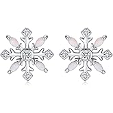 Sterling Silver Snowflake Stud Earrings - Opal Snow Hypoallergenic Earrings with CZ Christmas Winter Holiday Jewelry Gift for Women Snow Lovers