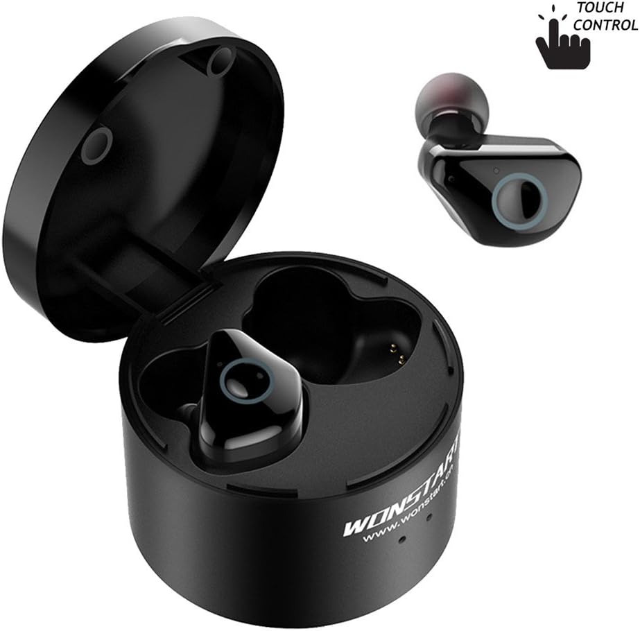 True Wireless Earbuds, Touch Control Ear Wireless Buds with Metal Charging Box, Active Siri, Waterproof, Noise Canceling, Change Songs
