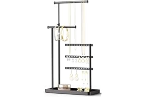 susswiff Jewelry Holder Organizer Stand - Adjustable Tall 17.5" (Max), Sturdy Jewelry Hanger for Necklaces, Earrings, Bracelets, Rings, Jewlery Display and Storage, Black, Metal