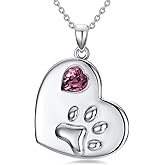Plesitep Dog Paw Necklace for Women Paw Print Necklace with Heart Pendant Pat Paw Necklaces Crystal Jewelry Valentine's Birthday Gifts