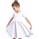Stelle Girls Short Sleeve Dress Summer Kids Toddler Skater Twirl A Line Solid Color T-Shirt Dress for School Casual 3-12 Y