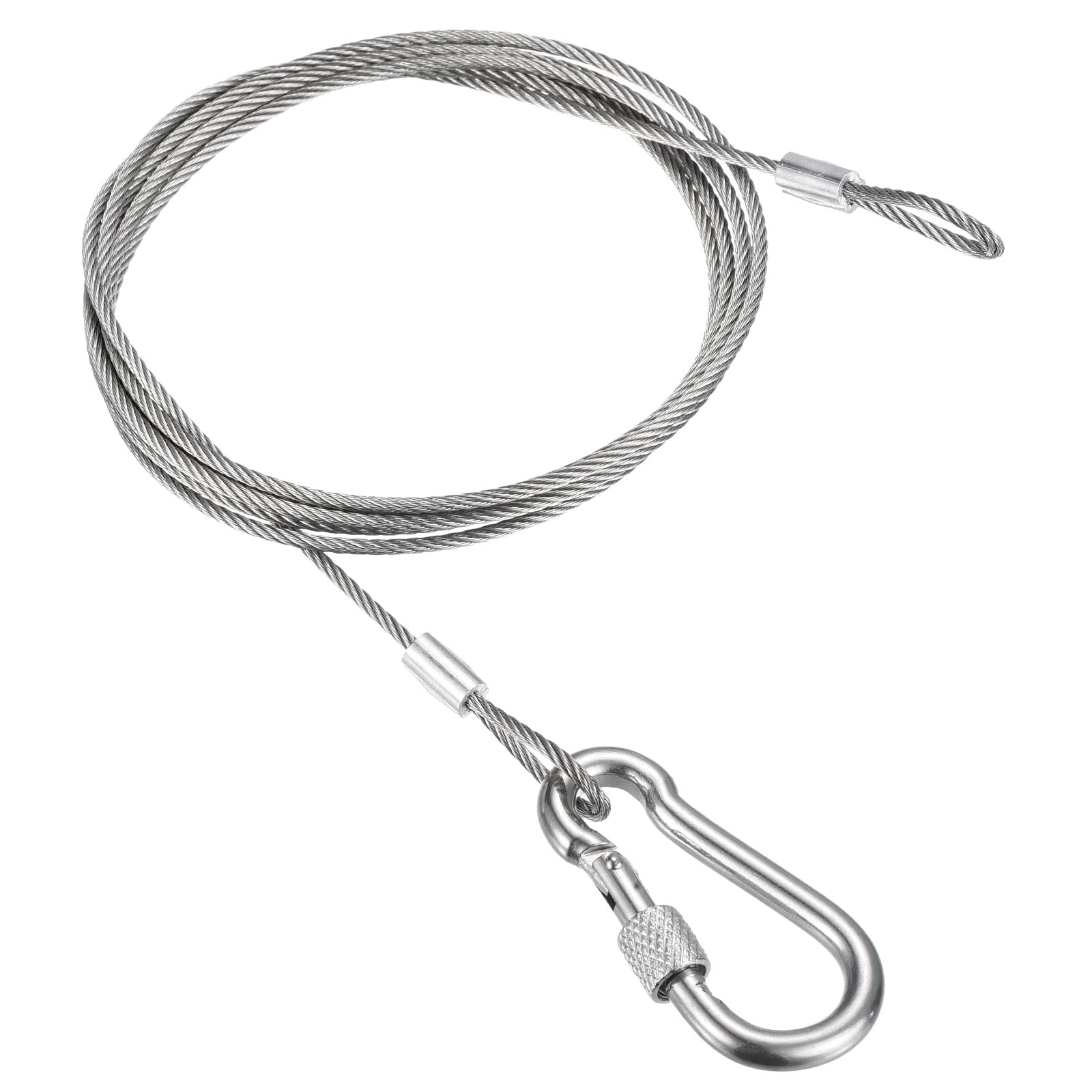 PATIKIL Safety Cable Lock Cable with Snap Hook 5ft 1.5mx2mm, Stainless Steel Double Loops Security Hanging Wire