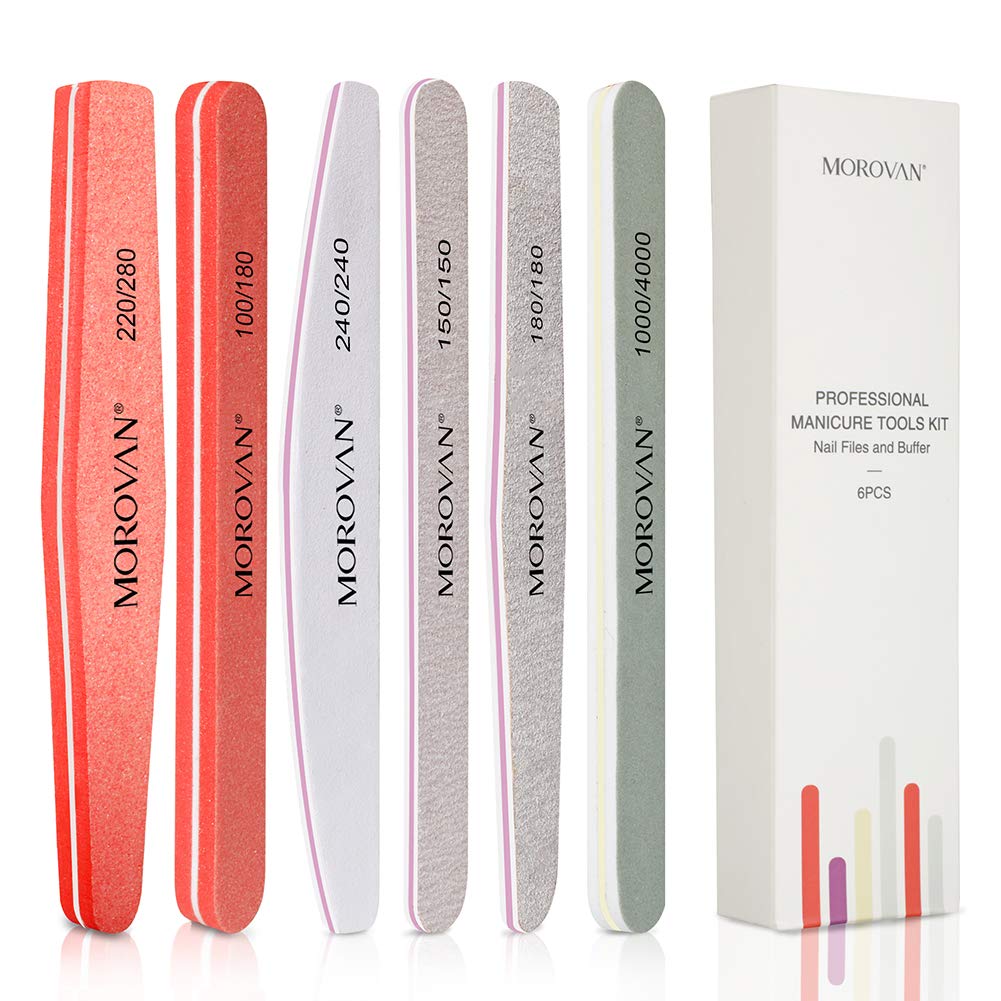 Nail Files And Buffers, Professional Manicure Tool Buffer And Shine Block Kit, 100 180 240 Grit Double Sided for Natural Nails Poly Nail Gel Tools Kit Women Girls Acrylic Nails, Salon Nail Art 6PCS : Beauty