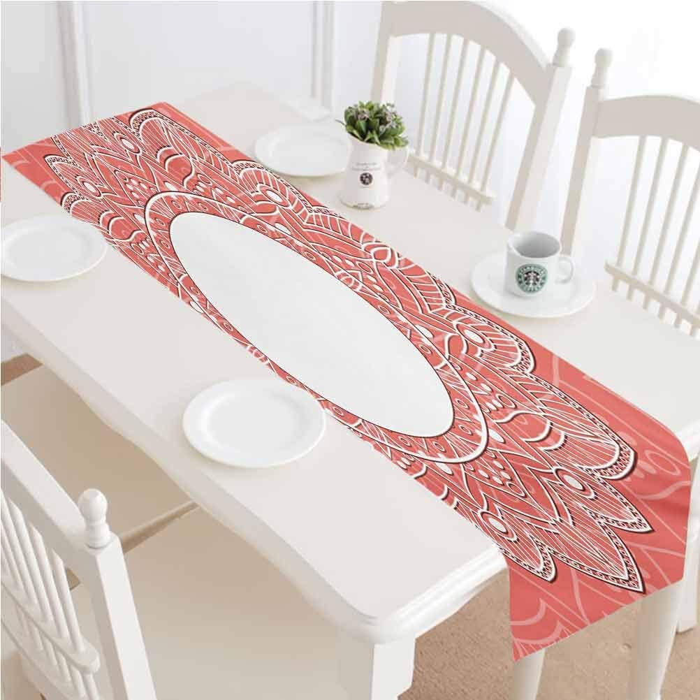 LCGGDB Peach Dining Table Runner,Lace Design with Lines and Circles Bridal Inspirations with Soft Colored Background Kitchen Rectangular Runner,16x84 Inch,for Dining Farmhouse Outdoor Picnics Table
