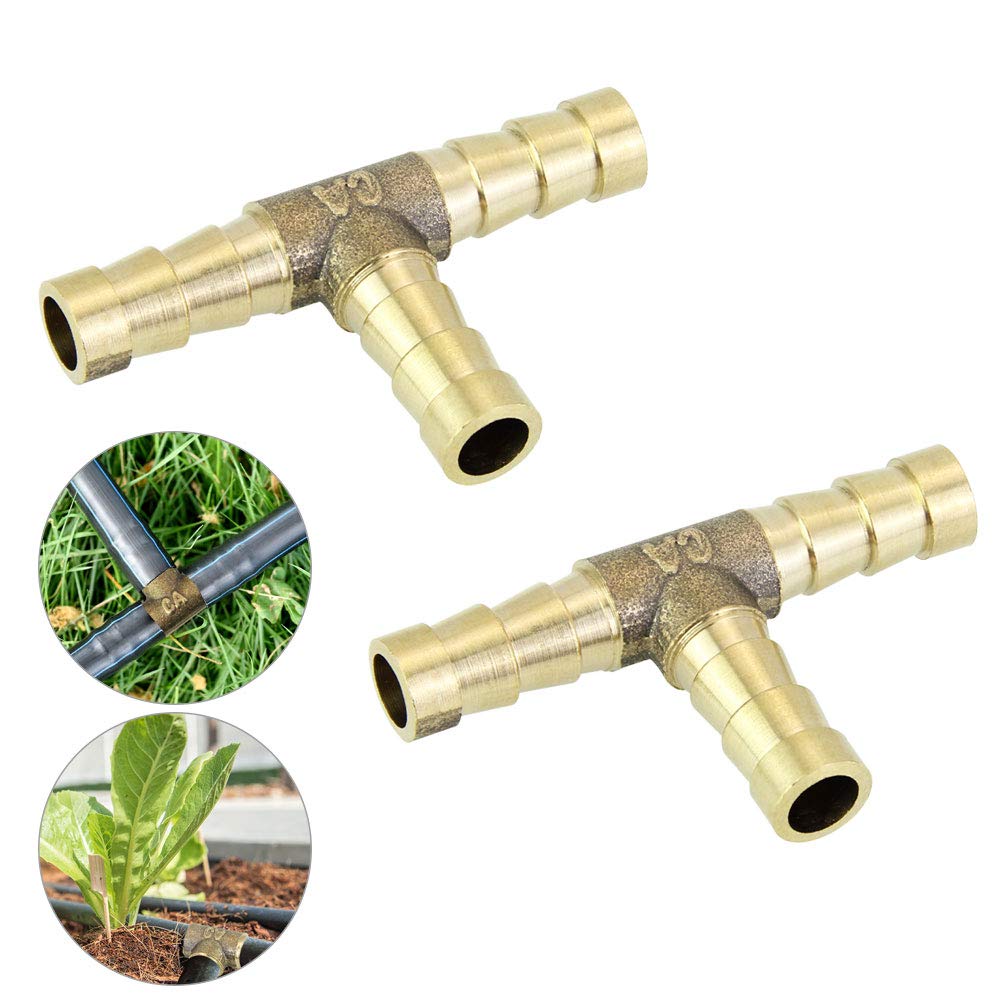 Favengo 2 Pcs Brass Hose Barb Tee 8mm 3-Way T Shaped Fuel Hose Barb Connector Barbed Splitter Fitting Splicer Garden Hosees Tube Connector Fuel Hose Joiner Adapter Fitting for Fuels Air Water Gas Oil
