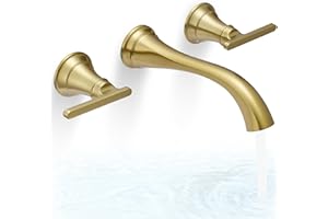 HOIGY Wall Mount Tub Faucet, High Flow Solid Brass Brushed Gold Bathtub Faucet, 2 Handles Tub Filler with 8" Spout Reach, Rough-in Valve Included