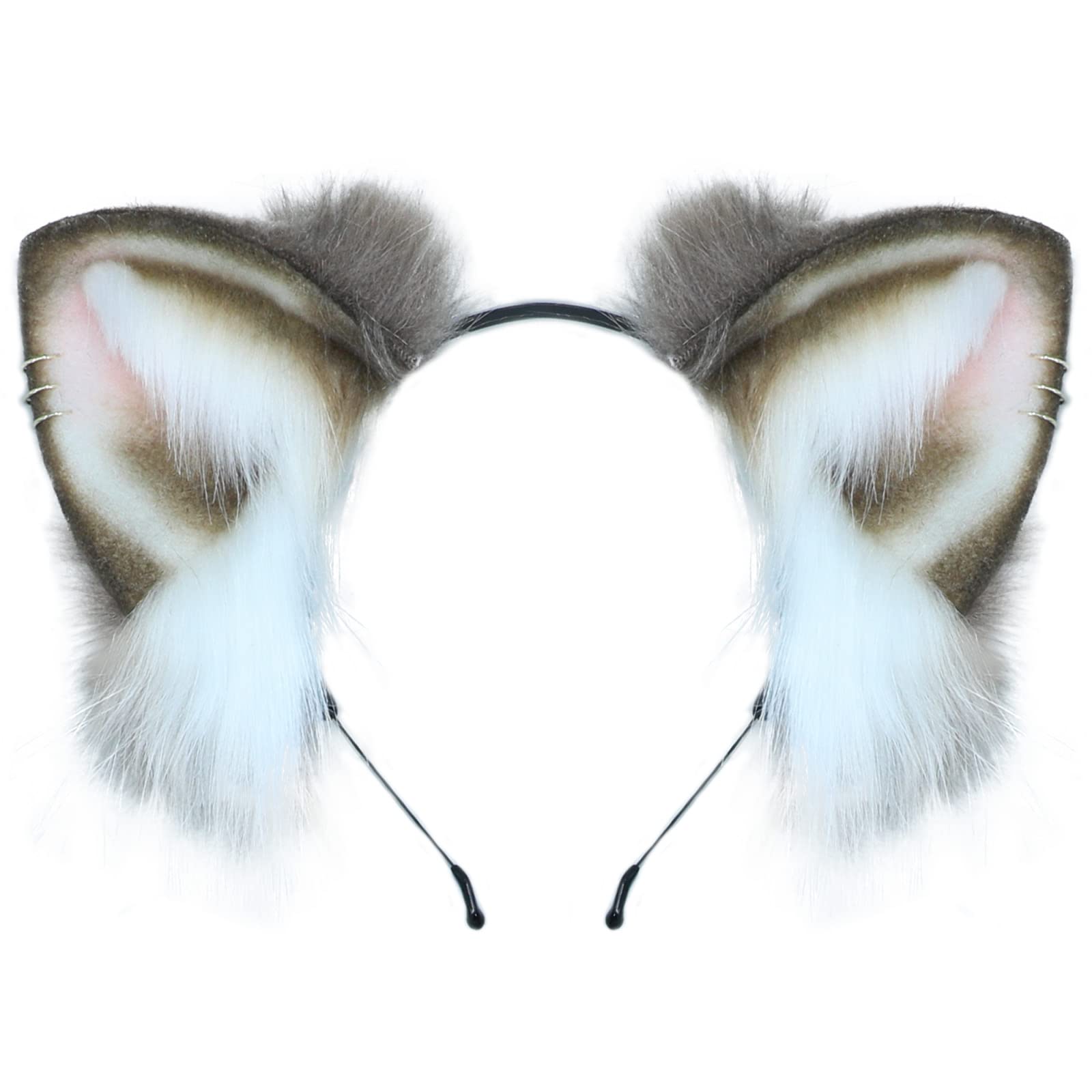 Dodheah Cat Ear Headband Fox Wolf Animal Ear Cosplay Hairband Anime Hair Accessories for Women Daily Decoration Party Khaki