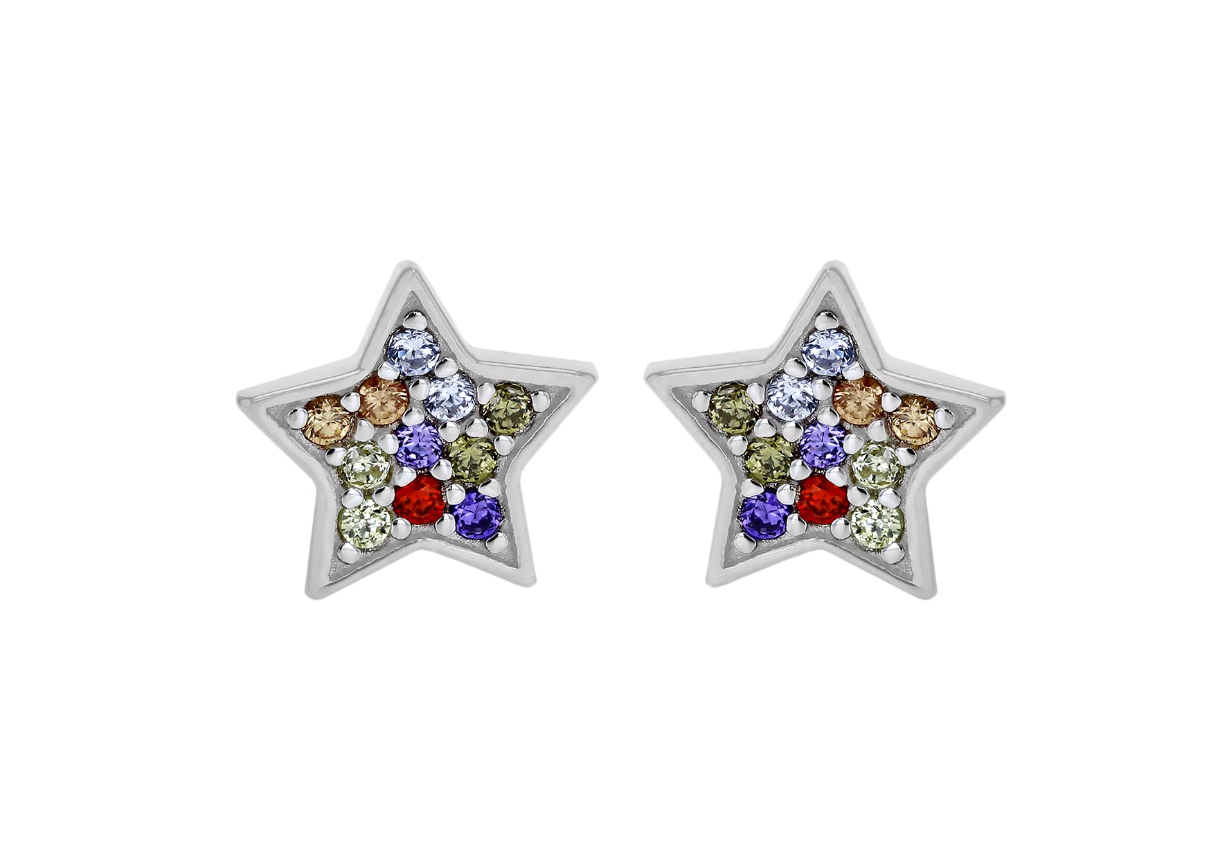 Tuscany Silver Women's Sterling Silver Multi-Coloured CZ 7mm x 7mm Star Stud Earrings