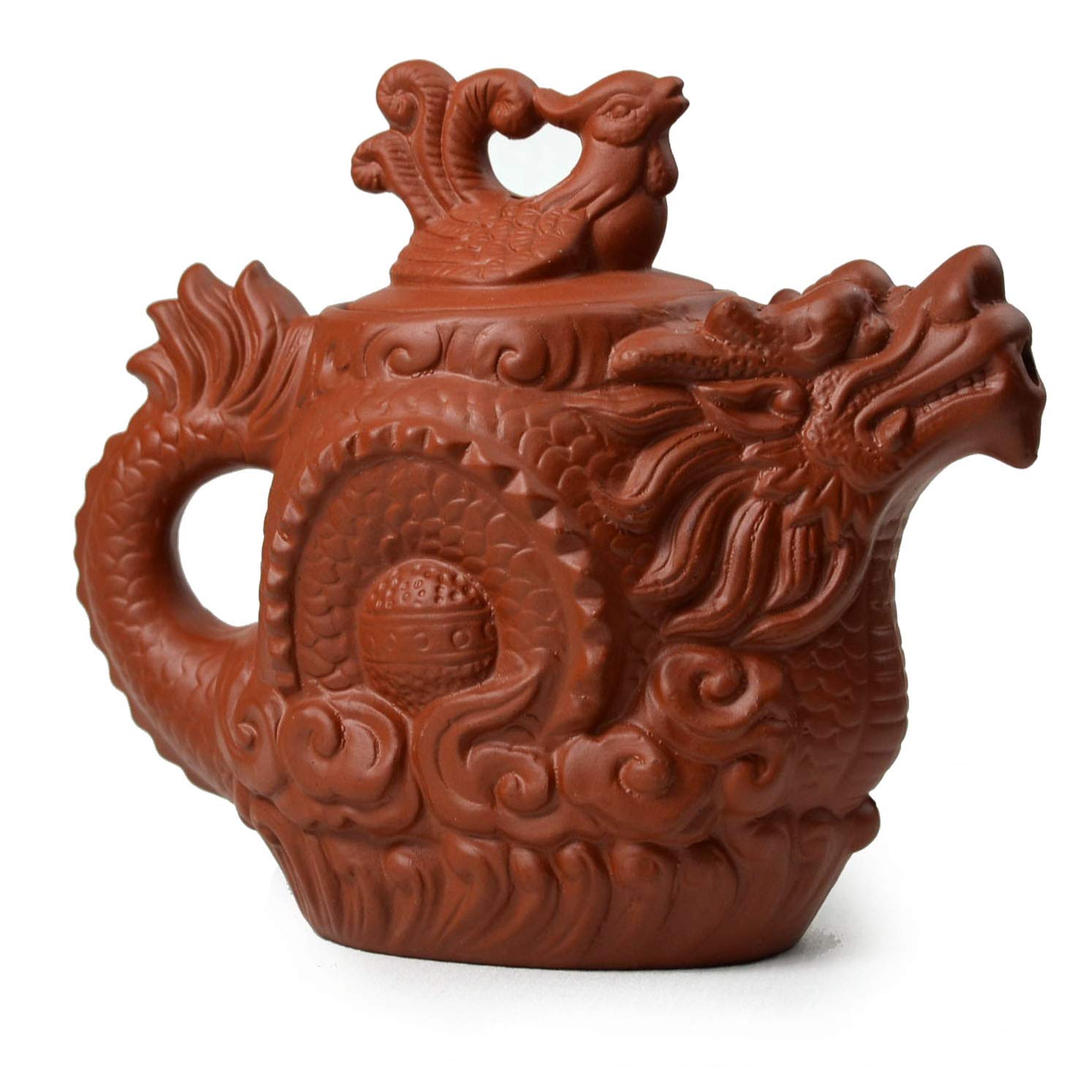 Teapot Chinese Dragon Phoenix Auspicious Happy Zisha Gongfu Tea Pots Red for Loose Tea (18oz Red)