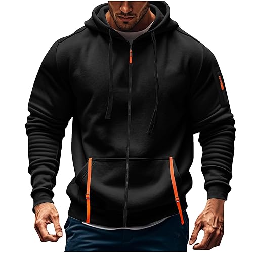 Hoodies For Men Uk, Black Zip Up Hoodie Mens Hoodies Zip Up Hoodie for Men Uk Lightweight Jackets Essentials Sweat Shirts Outdoor Oversized Sweatshirts with Pockets Fleece Tops Sports Running Jacket