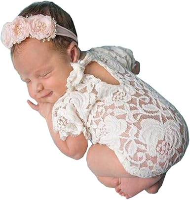 white lace newborn romper