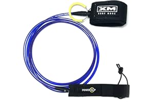 XM SURF MORE Big Wave 6ft-20ft Surfboard Leash with Power Clip Quick Release Upgrade, Cord Thickness (.313in), Key Pocket, Unbreakable Swivels, Detachable Railsaver, Made in USA
