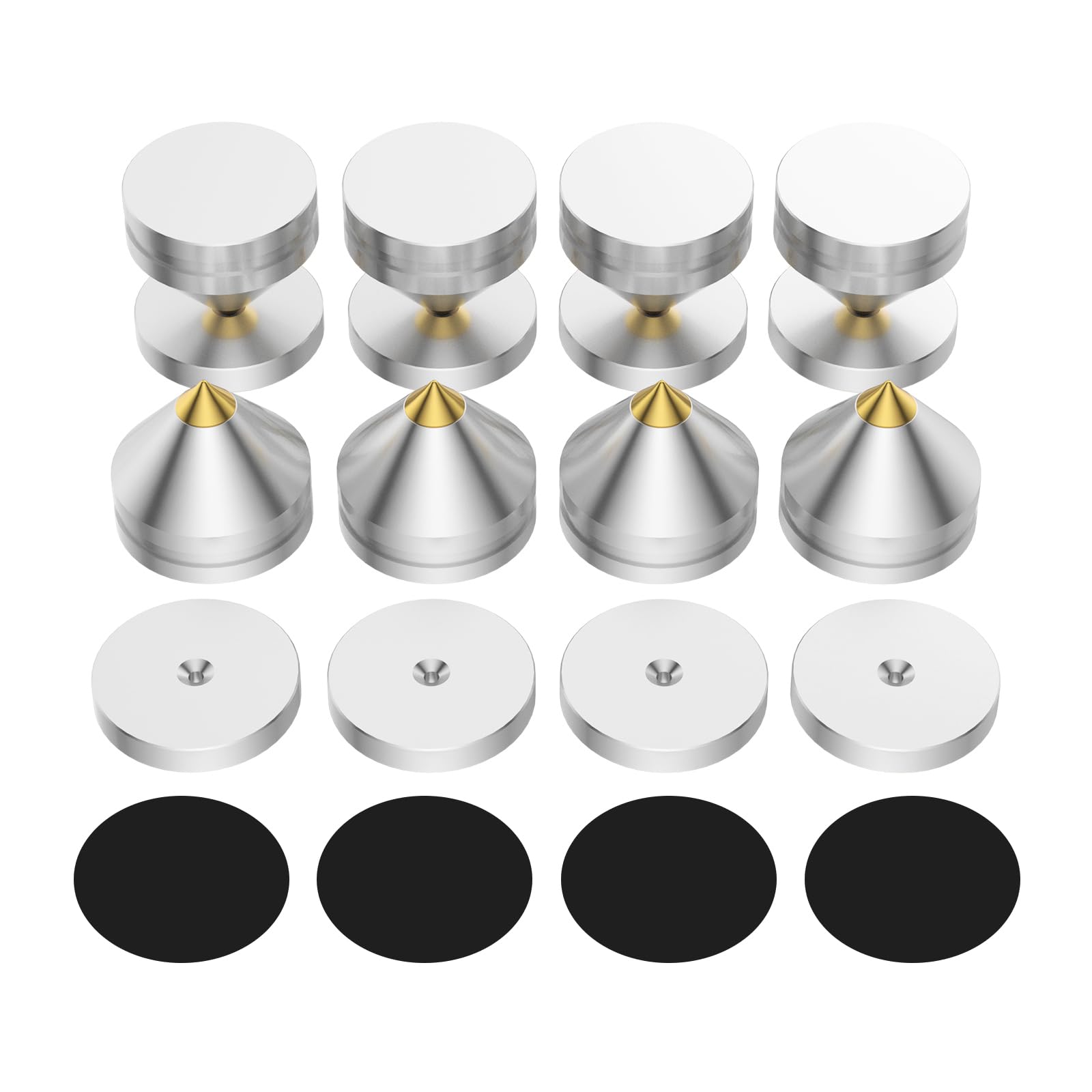 Pack of 8 Speaker Spikes Set, Speaker Stands HiFi Speaker Audio Amplifier DAC CD Insulation Stand Cone Feet Shockproof Base Pad Speaker Feet Made of Aluminium Alloy Spikes (Silver)