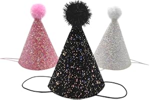 Do-Dottii 3 Pack Dog Birthday Party Hat Cute Puppy Cone Hats Supplies for Small Medium Large Boys Girls Doggie Cat Kitten Decoration Pet Headband Hats Charm Grooming Accessories (Black+Pink+White)