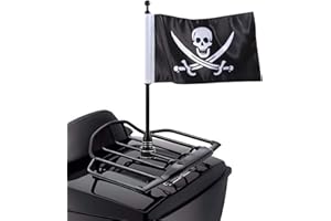 Skull Flag with Black Motorcycle Flagpole Mount for Harley, for Honda Goldwing, for CB, for VTX, for CBR, for Yamaha – Fits 1