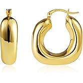 Chunky Hoops Earrings for Women Thick Huggie Hoop Earrings with S925 Sterling Silver Post Lightweight Hollow Earrings for Women Trendy Jewelry Gift