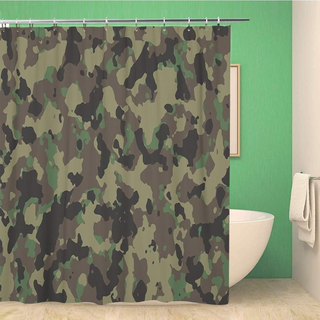 rouihot Bathroom Shower Curtain Green Camouflage Woodland