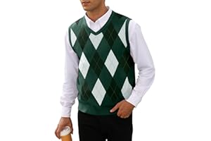 MNCEGEER Mens Argyle Knitwear Vest V Neck Sleeveless Casual Slim Fit Pullover Knitted Sweater